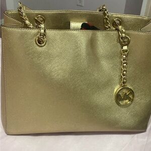 Michael Kors Gold Metallic Tote with Chain Straps